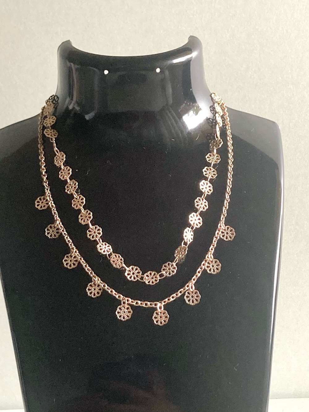 Delicate Gold tone Floral Filigree Layered Necklace - Women Jewelry